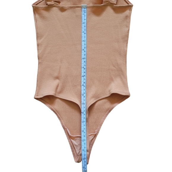 Sunday Best Orange Firecracker Ruffle Strap Ribbed Thong-cut Bodysuit, Size XS - Picture 11 of 11